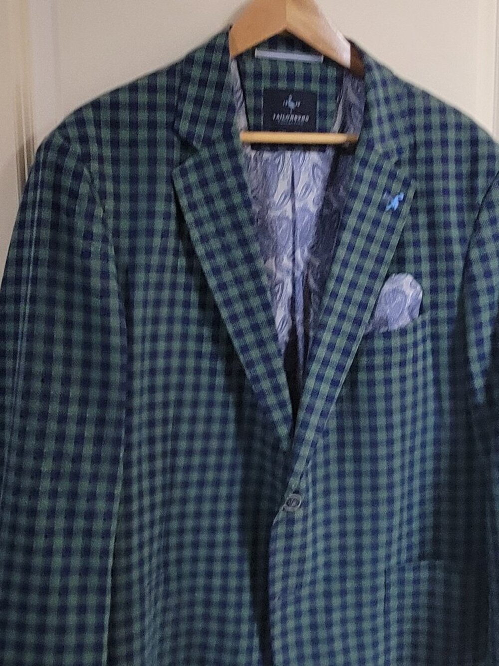 Tailorbyrd gingham check sports coats in green/blue